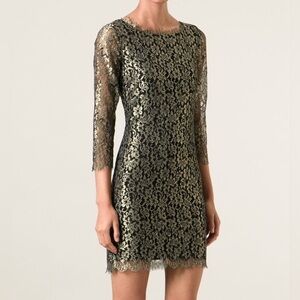 DVF Diane Von Furstenberg Zarita Gold Black Lace Dress